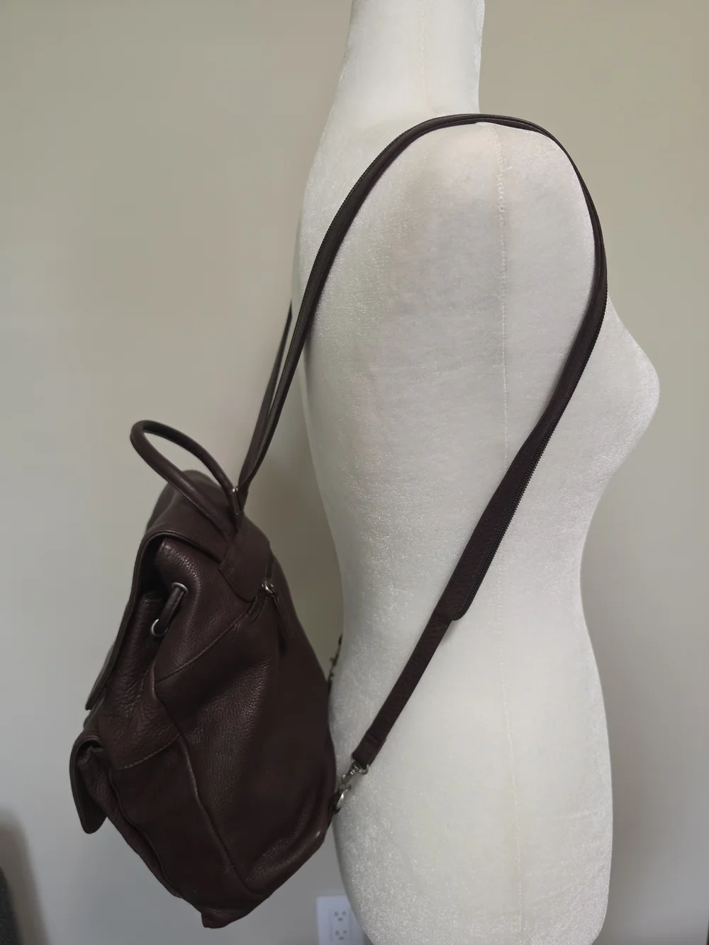 Vintage Charter Club Convertible Pebbled Leather Backpack Sling Bag Dark Brown